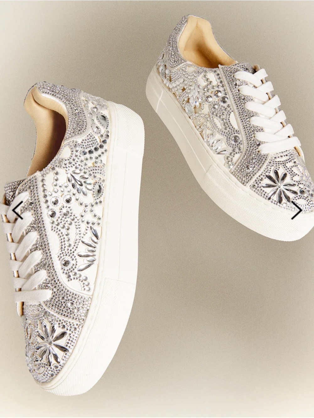 Betsey Johnson White Crystal Embellished Platform Sneakers